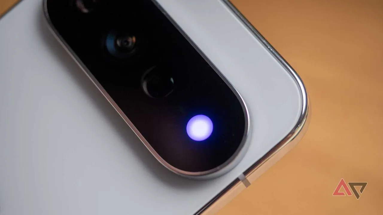 Google Pixel 11 Pro XL’in Fog rengiyle, HiLight’ın mor kişi bildirim ışığını göstermesi