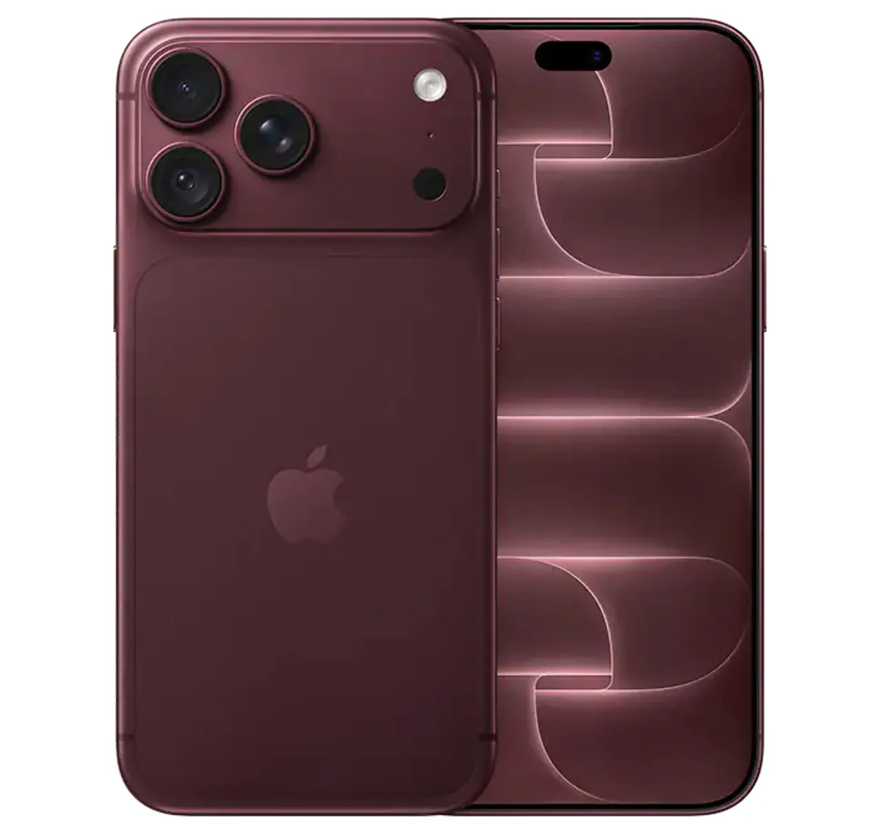 Bordo renkli Apple iPhone 18 Pro Max'in ön ve arka yüzünün resmi görseli