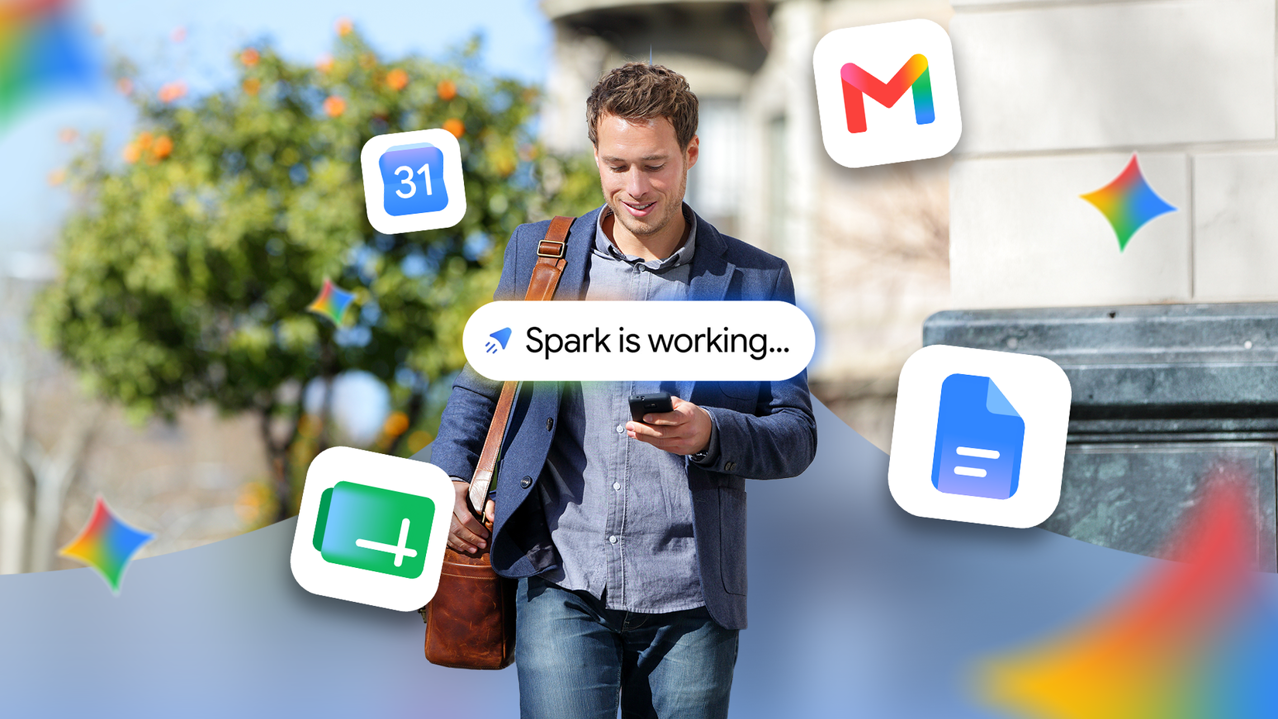 Gemini Spark'in Google uygulamalarını otomatikleştirirken işe yürüyen bir adam.