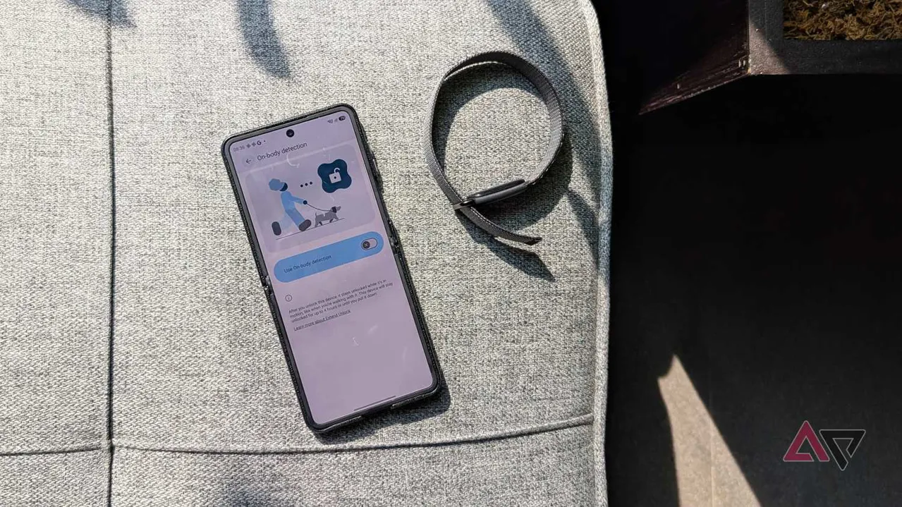 Samsung Galaxy Flip phone showing on body extend lock feature Google Fitbit Air