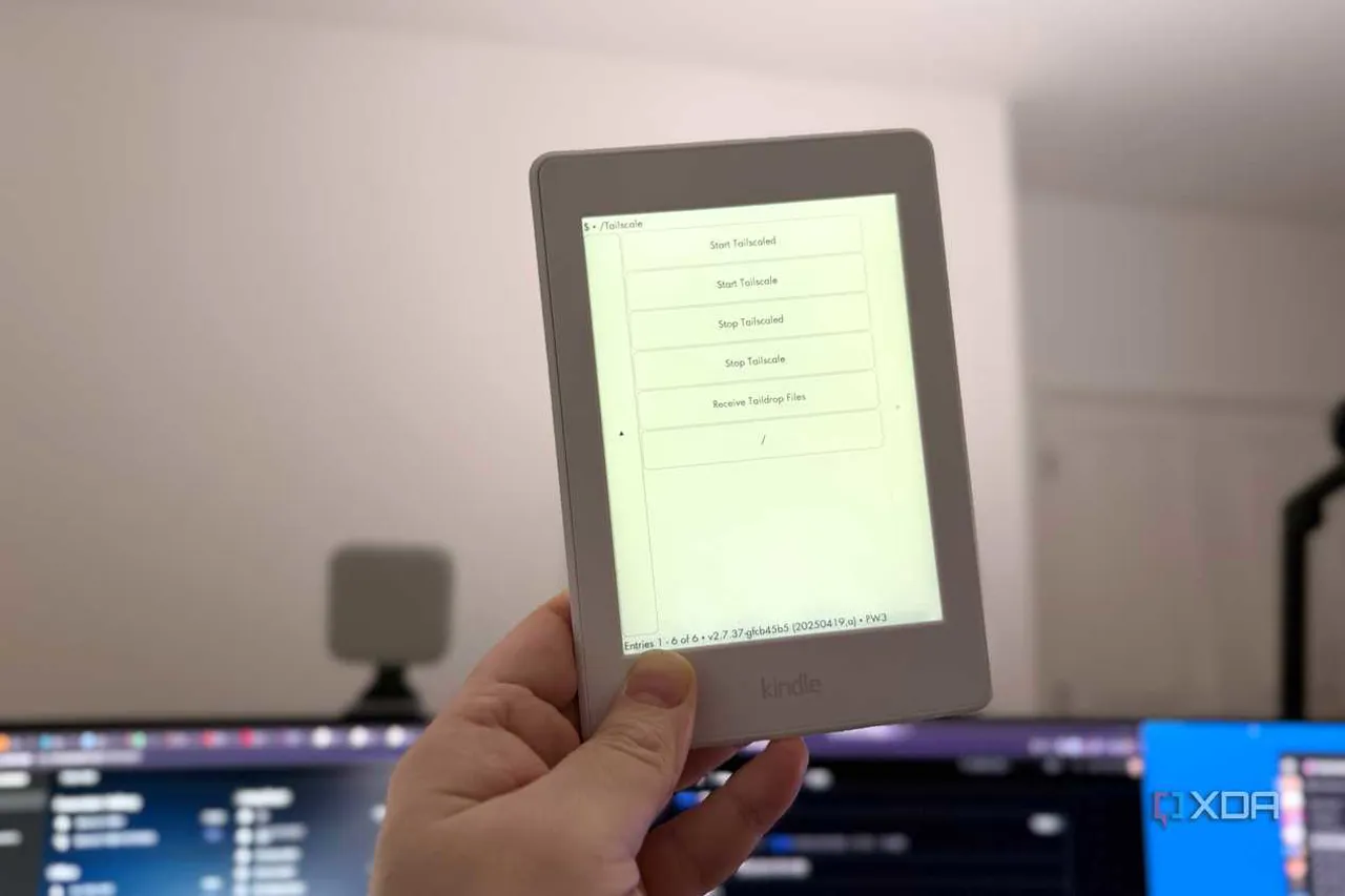 Tailscale menüsü açık Kindle Paperwhite