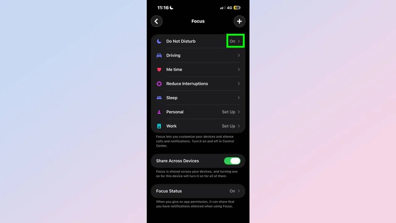 iPhone'de Rahatsız Etmeyin modu açık