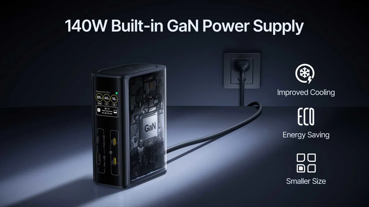 Dahili 140 W GaN güç kaynağına sahip Baseus Spacemate RD1 Plus'ı gösteren görsel