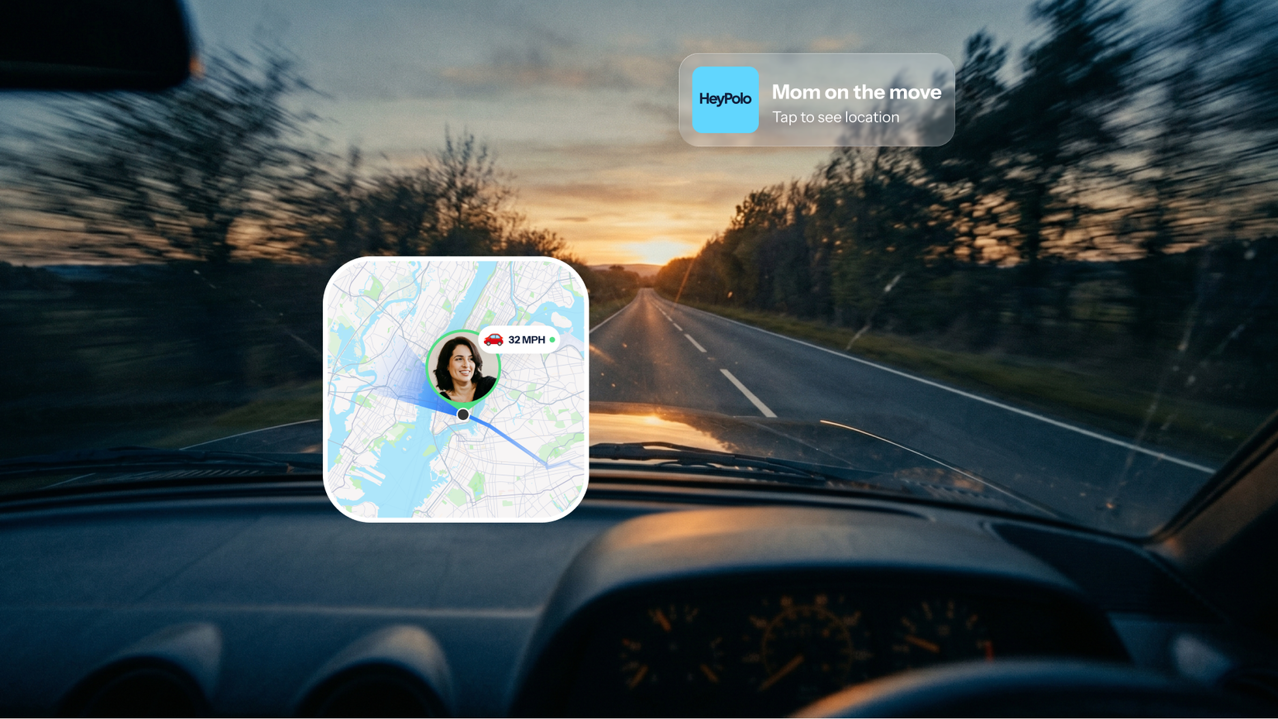 HeyPolo bildirimi ve GPS takibi gösteren araç gösterge paneli.