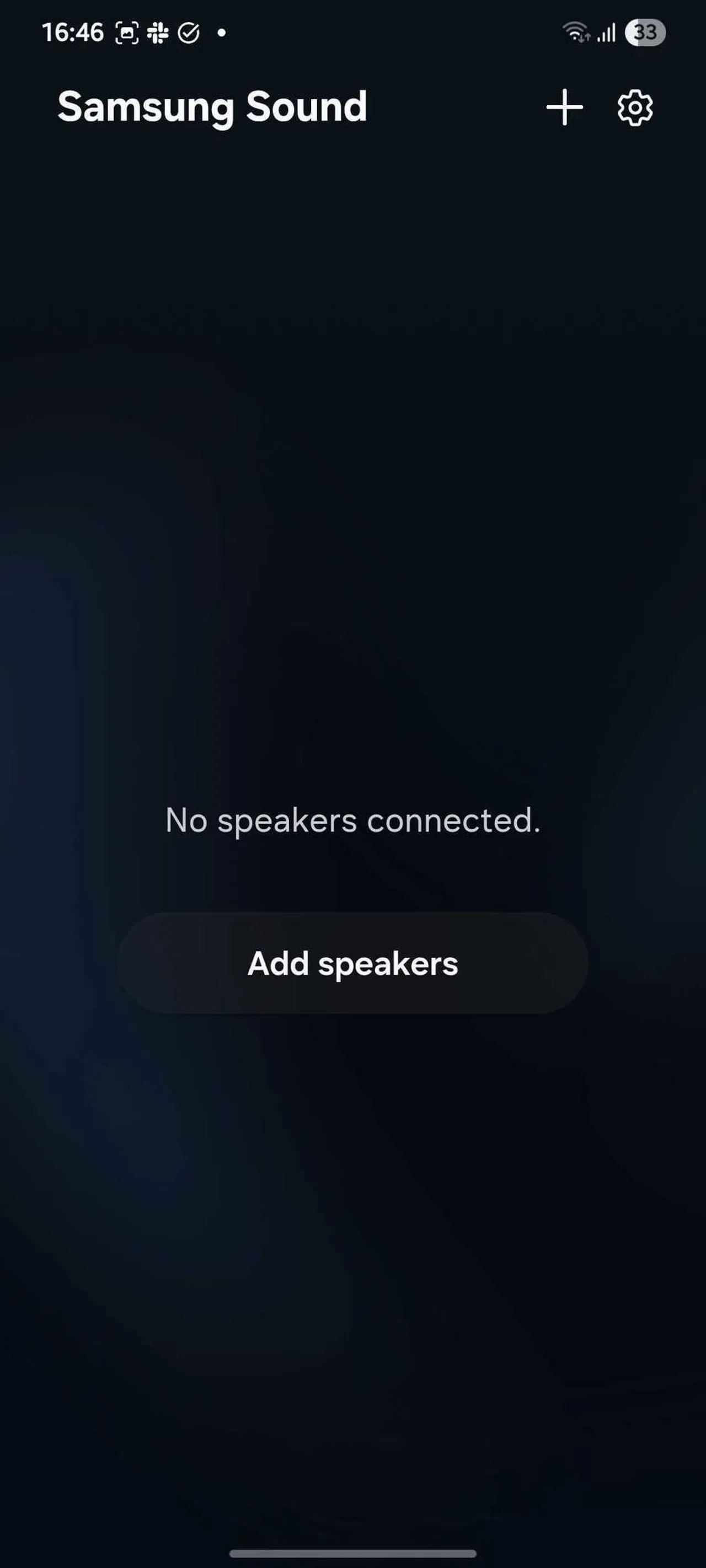 Samsung Sound uygulamasındaki hoparlör ekleme seçeneğini gösteren ekran görüntüsü