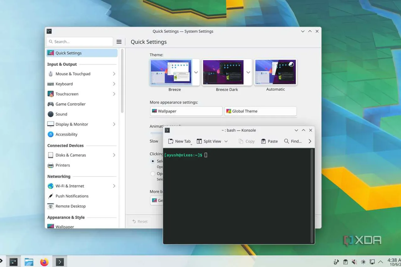 NixOS Konsole ve Ayarlar uygulaması