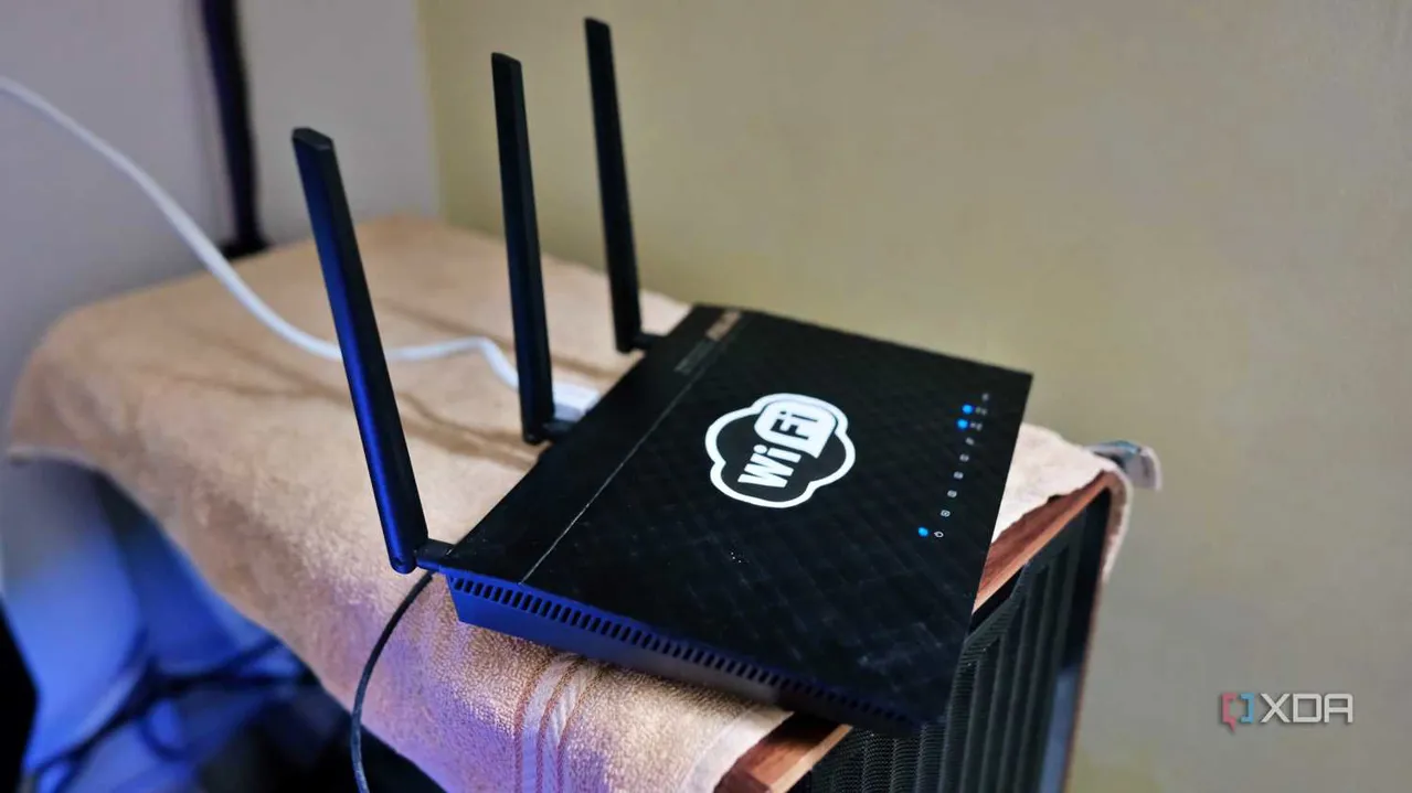Old router on top of PC with cables