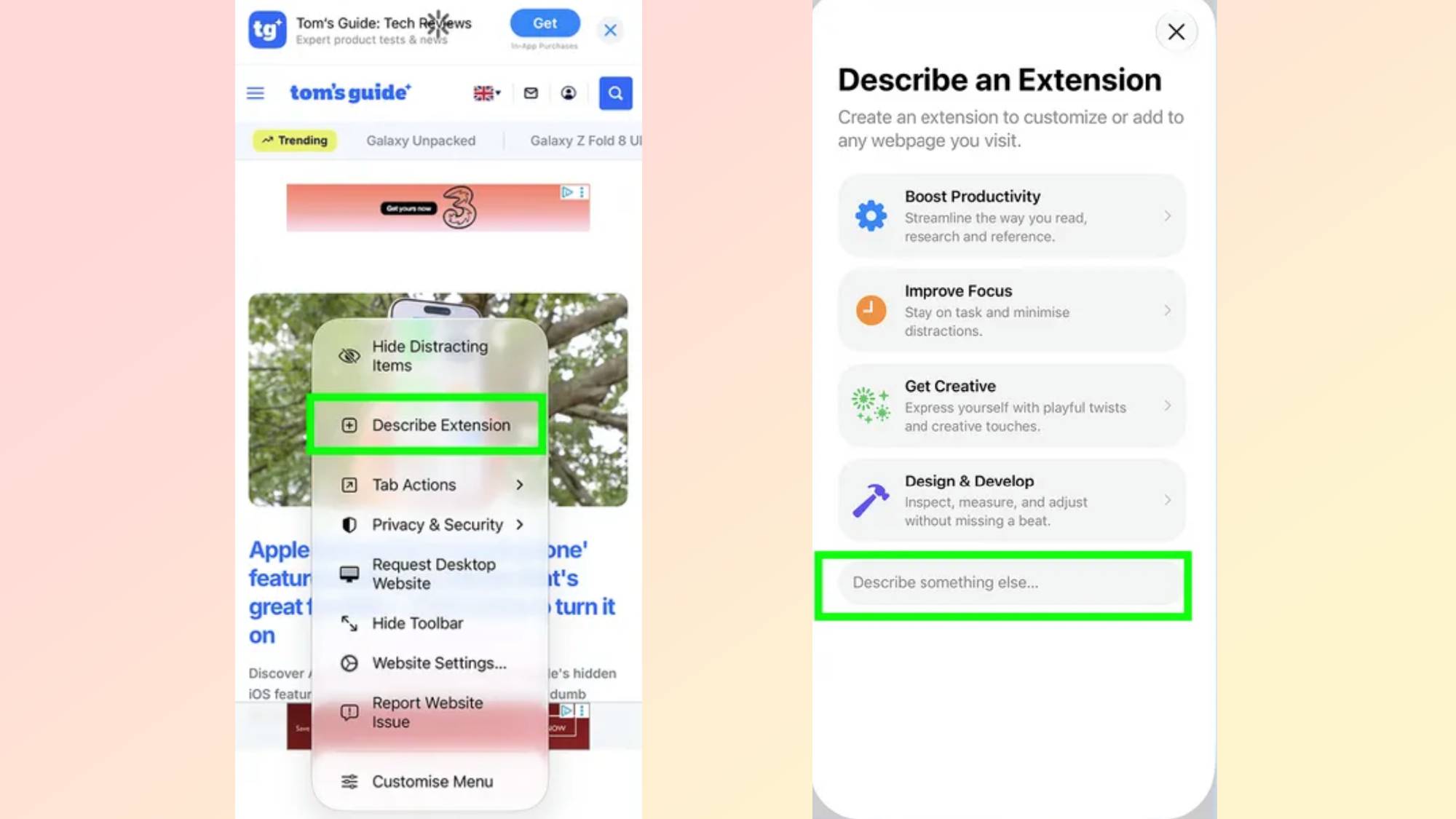Safari iOS 27'de Uzantı Tanımla