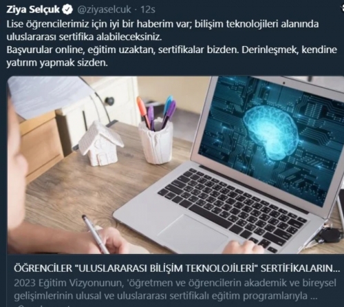 Liseli Öğrenciler İçin Yazılım Alanında Uluslararası Sertifikalı Dersler Verilecek